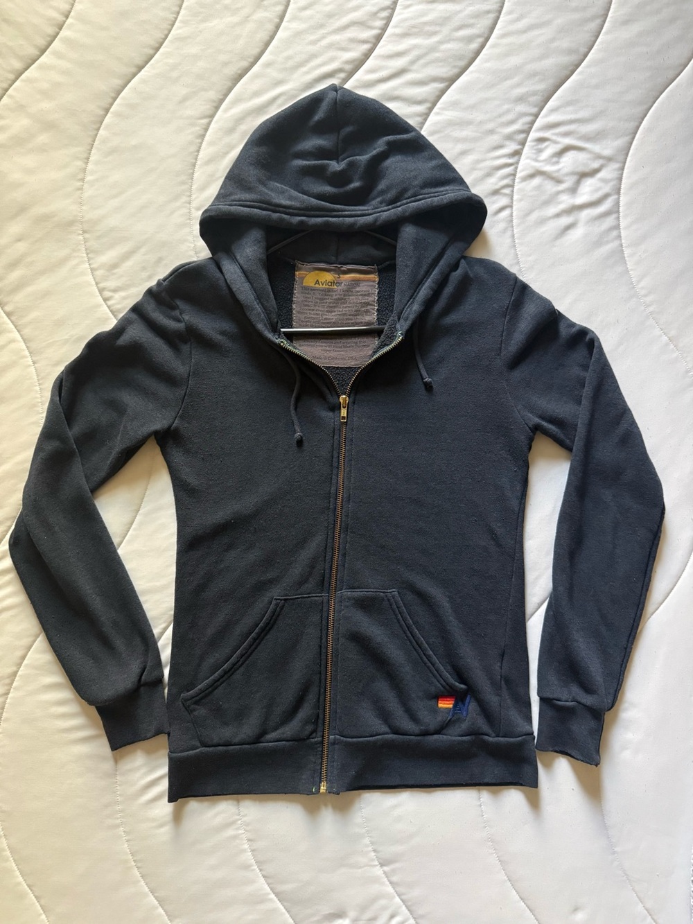 Aviator Nation Women’s Navy Zip-Up Hoodie with Subtle Stripe Patch